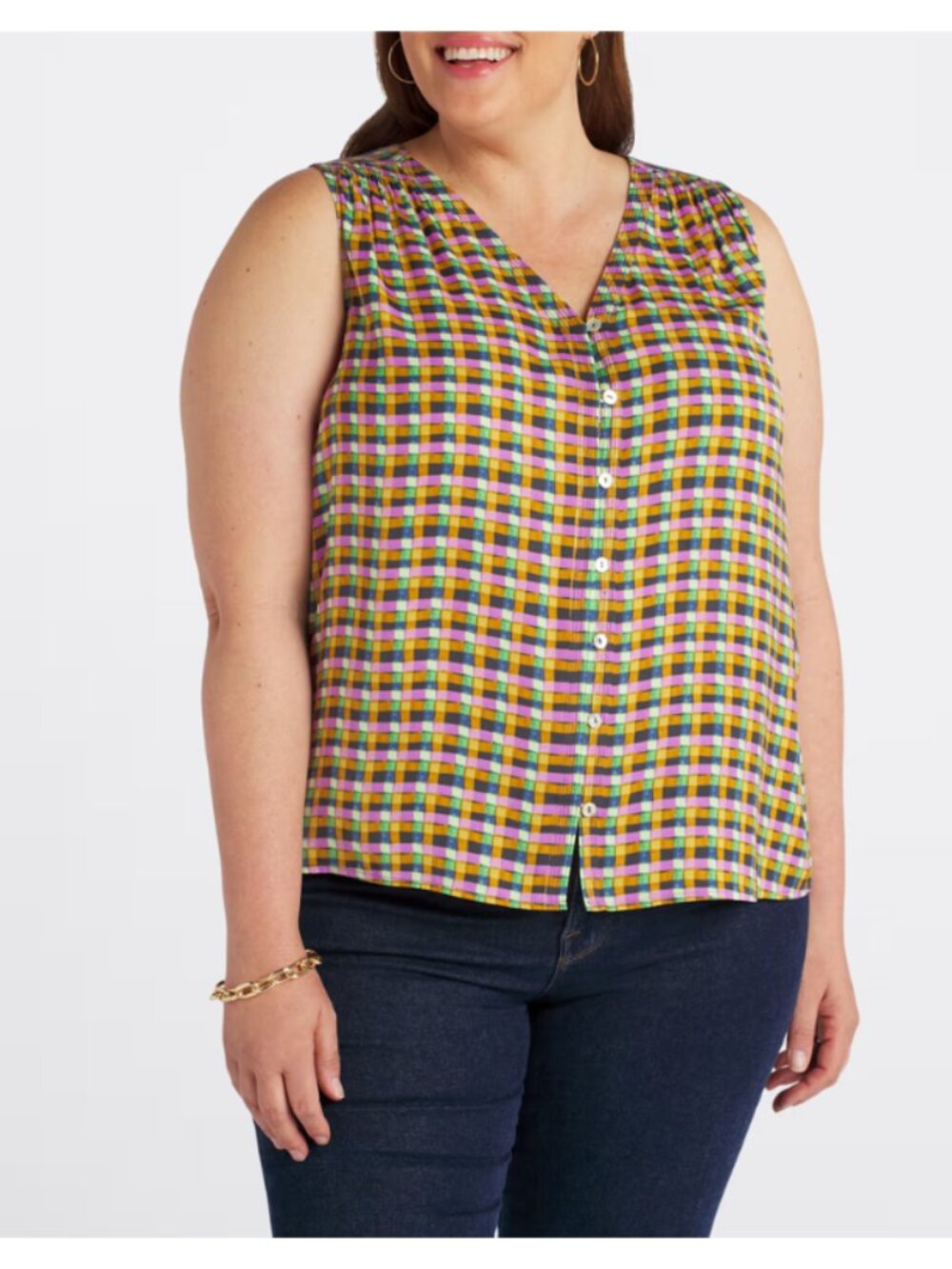 Daniel Rainn NWT Women's Orange/Green/Purple Plaid PAM Sleeveless Blouse Size 3X